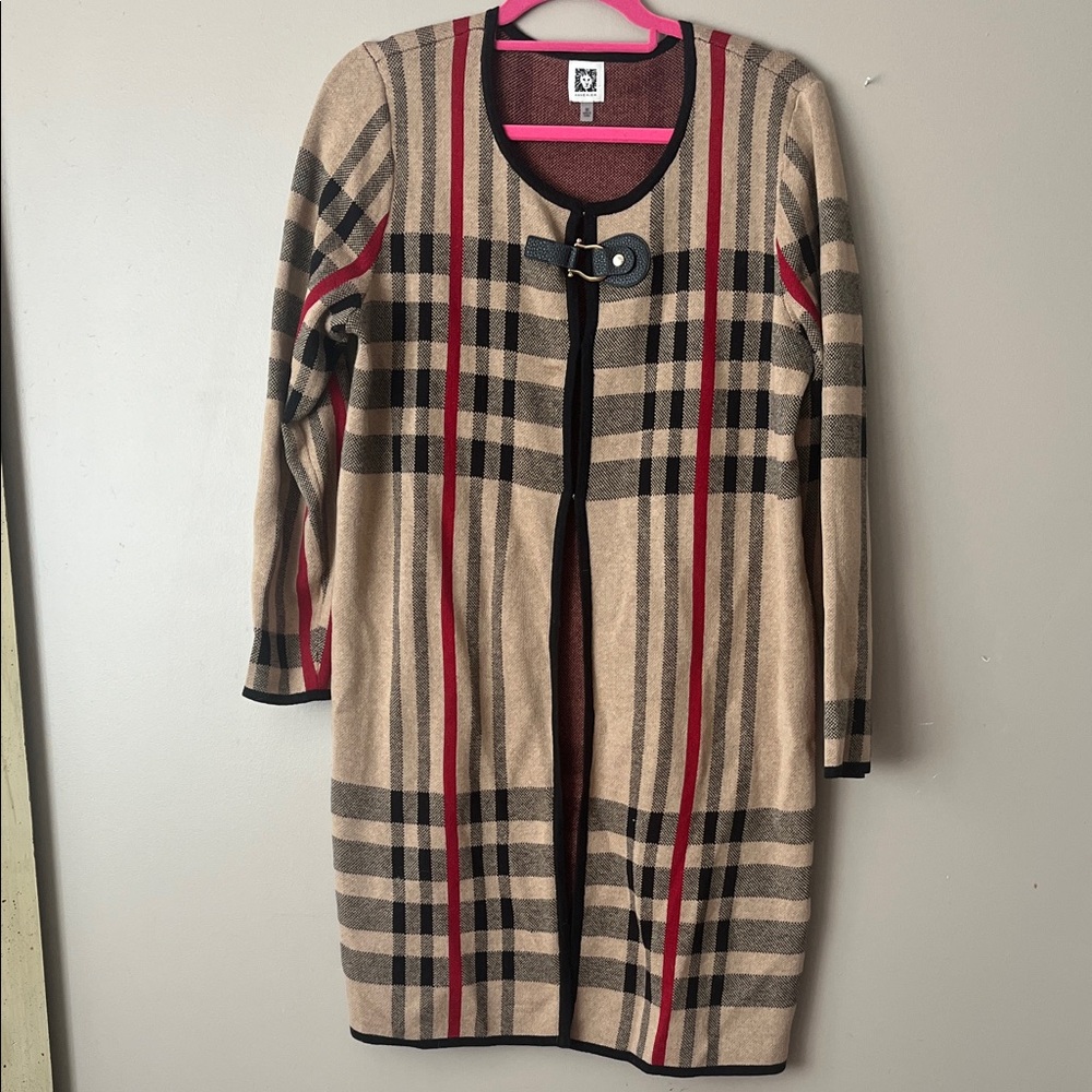 Anne Klein Tan and Red Plaid Blazer